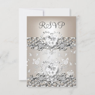 RSVP Mariage Élégant Argent Crème Diamant Cœur