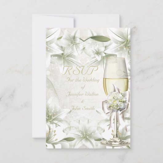 RSVP Mariage Élégant Blanc Beige Vert Champagne (Devant)