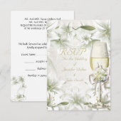 RSVP Mariage Élégant Blanc Beige Vert Champagne (Devant / Derrière)
