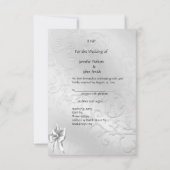 RSVP Mariage Élégant Cygnes Blancs Argent Cœur Rub (Dos)