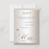 RSVP Mariage Élégant Cygnes Damas Crème Blanc (Dos)