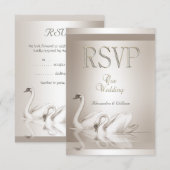 RSVP Mariage Élégant Cygnes Damas Crème Blanc (Devant / Derrière)
