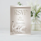 RSVP Mariage Élégant Cygnes Damas Crème Blanc (Debout devant)