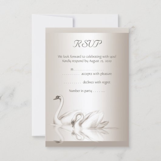 RSVP Mariage Élégant Cygnes Damassé Crème Blanc (Dos)