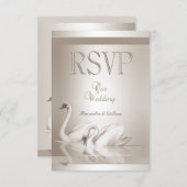 RSVP Mariage Élégant Cygnes Damassé Crème Blanc (Devant / Derrière)