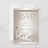 RSVP Mariage Élégant Cygnes Damassé Crème Blanc (Devant)