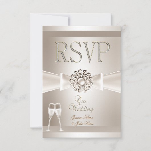 RSVP Mariage Élégant Damask Crème Blanc Champagne (Devant)