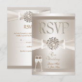 RSVP Mariage Élégant Damask Crème Blanc Champagne (Devant / Derrière)