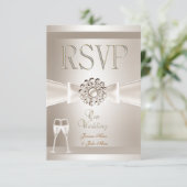 RSVP Mariage Élégant Damassé Crème Blanc Champagne (Debout devant)