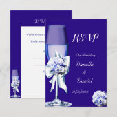 RSVP Mariage Élégant Fleurs Roses Argent Bleu Mari (Devant / Derrière)
