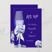 RSVP Mariage Élégant Fleurs Roses Argentées Bleu M (Devant / Derrière)