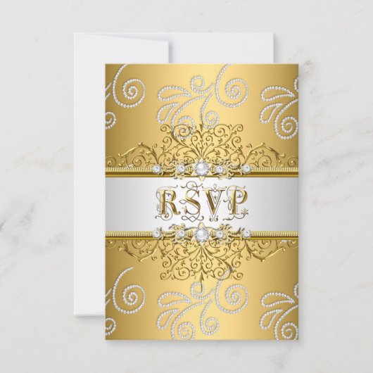 RSVP Mariage Elegant Or Silver Diamant Dentelle Or (Devant)