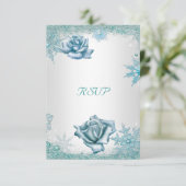 RSVP Mariage Élégant Paillettes Bleu Canard Roses (Debout devant)