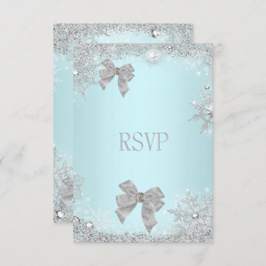 RSVP mariage élégant Parties scintillant Turquoise (Devant / Derrière)