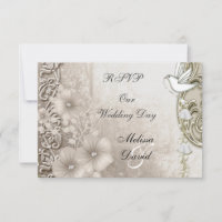 RSVP Mariage Élégant Vintage Sépia Blanche Colombe