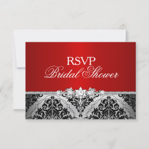 RSVP Mariage Fête Rouge Argent Damassé & Bijou