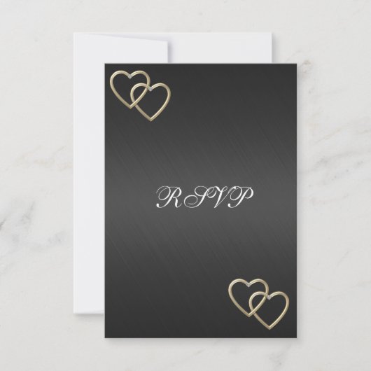 RSVP Mariage Fiançailles Black Gold Hearts (Devant)