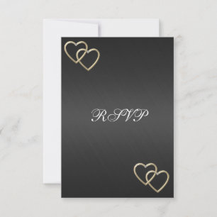 RSVP mariage fiançailles cœurs noir or