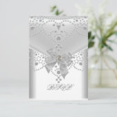 RSVP Mariage Fiançailles Invitation Blanc Argent (Debout devant)