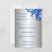 RSVP Mariage Fleurie Bleu Royal et Argent (Dos)