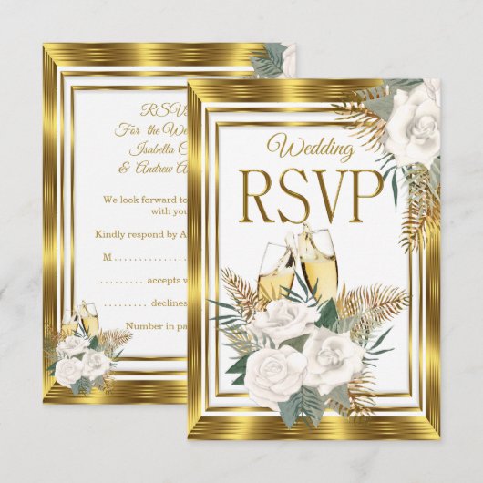 RSVP Mariage Golden White Rose Champagne Gold (Devant / Derrière)