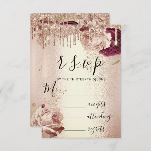 RSVP Mariage Marsala Florals Rose Bourgogne (Devant / Derrière)