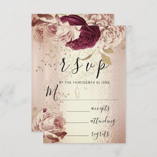 RSVP Mariage Marsala Florals Roses PinkGlam (Devant / Derrière)