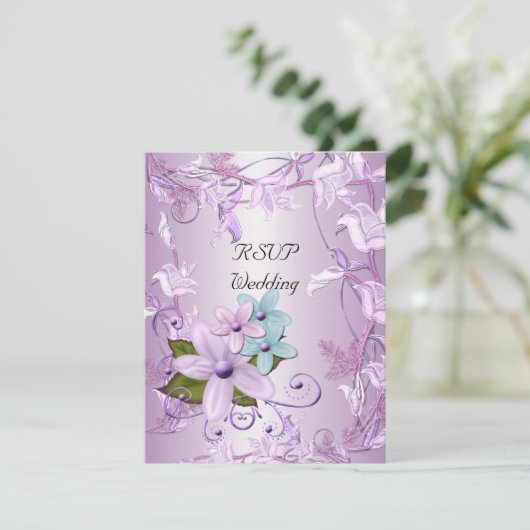 RSVP Mariage mauve mauve floral (Debout devant)
