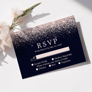 RSVP mariage moderne bleu marine confettis rose go