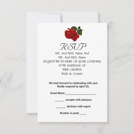 RSVP Mariage noir blanc Tuxedo profond rose rouge (Dos)