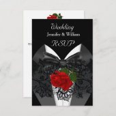 RSVP Mariage noir blanc Tuxedo profond rose rouge (Devant / Derrière)