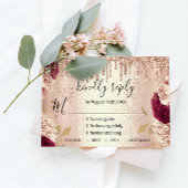 RSVP Mariage Pailleté Rose Doré Gouttes Bourgogne