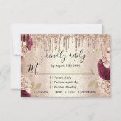 RSVP Mariage Paillettes Rose Doré Drips Bourgogne (Devant)