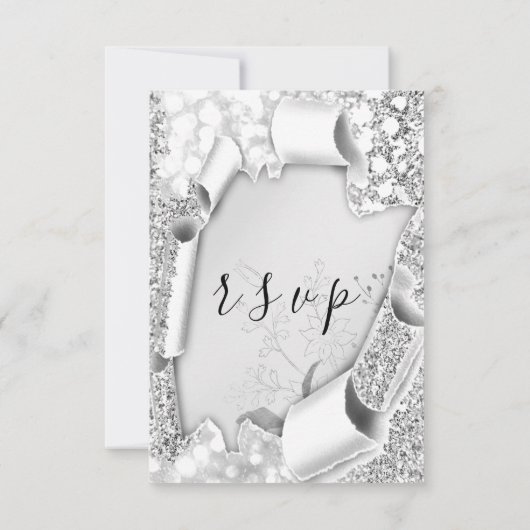 RSVP Mariage Parties scintillant Cadre Floral Gris (Dos)