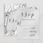 RSVP Mariage Parties scintillant Cadre Floral Gris (Devant / Derrière)