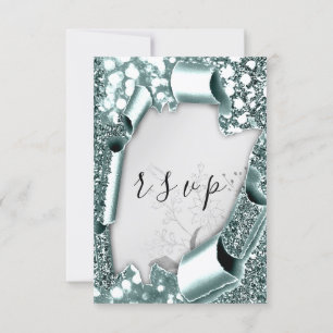 RSVP Mariage Parties scintillant Florals Argent Sm