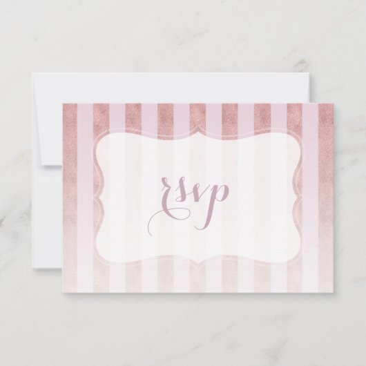 RSVP Mariage Rayures Rose Pâle et Or Rose (Devant)