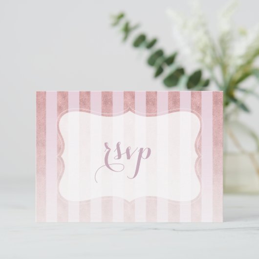 RSVP Mariage Rayures Rose Pâle et Or Rose (Debout devant)