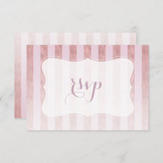 RSVP Mariage Rayures Rose Pâle et Or Rose (Devant / Derrière)