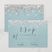 RSVP Mariage RéceptionGris Drips d'Eau Argenté (Devant / Derrière)