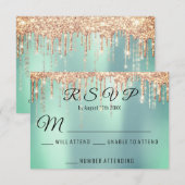RSVP Mariage Rose Doré Dégoulinant Corail Mint Aqu (Devant / Derrière)