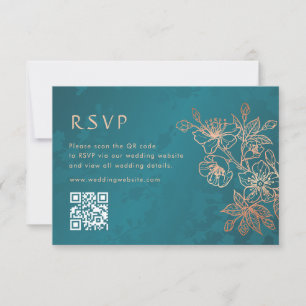 RSVP Mariage Rose Doré Floral Sarcelle