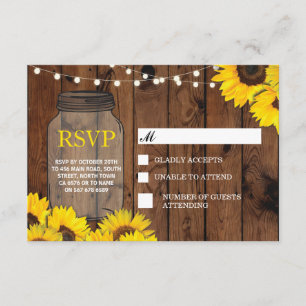 RSVP Mariage Rustic Jar Tournesols Répondre Cartes
