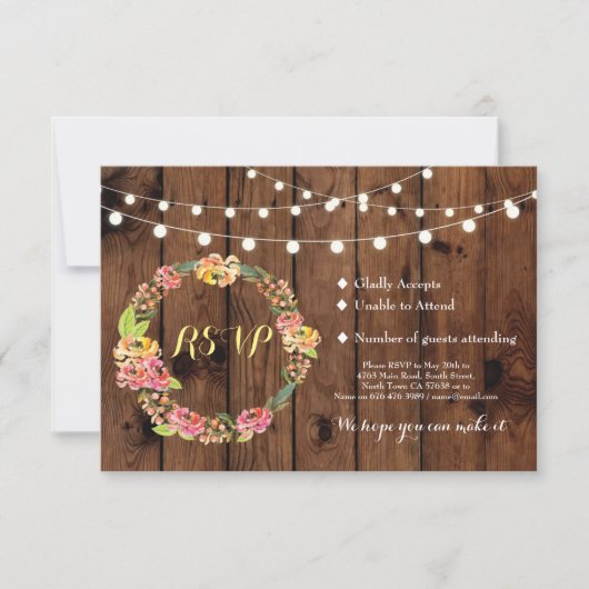 RSVP Mariage Rustic Wood Floral Tiki Cartes Invita (Devant)