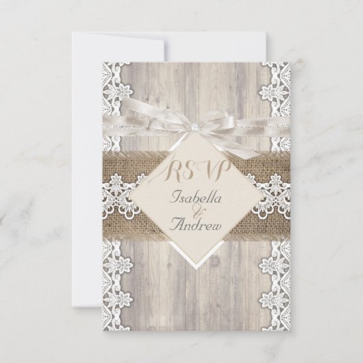 RSVP Mariage Rustique Beige Blanc Dentelle Bois AB (Devant)