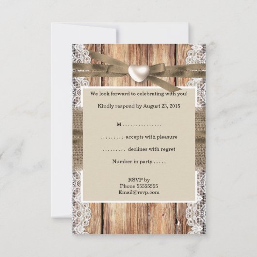 RSVP Mariage Rustique Marron Blanc Dentelle Bois T (Dos)