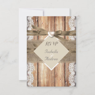 RSVP Mariage Rustique Marron Blanc Dentelle Bois T