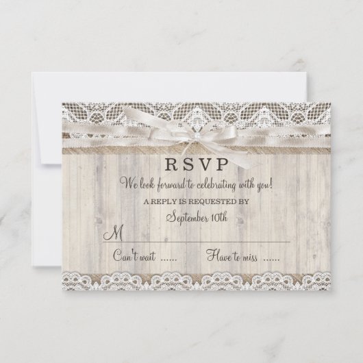 RSVP Mariage Rustique Vintage Lace et Bois (Devant)