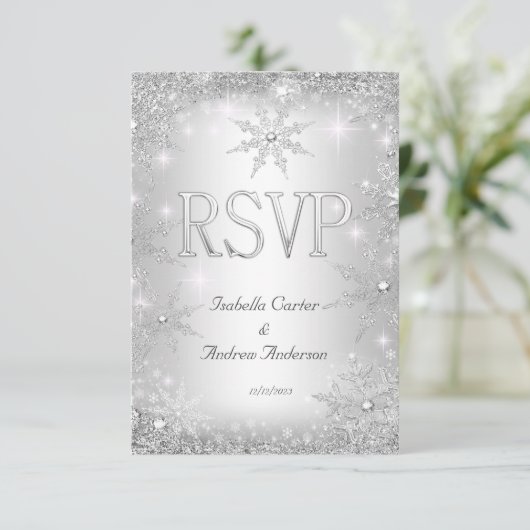 RSVP Mariage Silver Winter Wonderland Snowflakes (Debout devant)