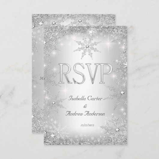 RSVP Mariage Silver Winter Wonderland Snowflakes (Devant / Derrière)